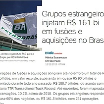 Grupos estrangeiros injetam R$ 161 bi em fuses e aquisies no Brasil